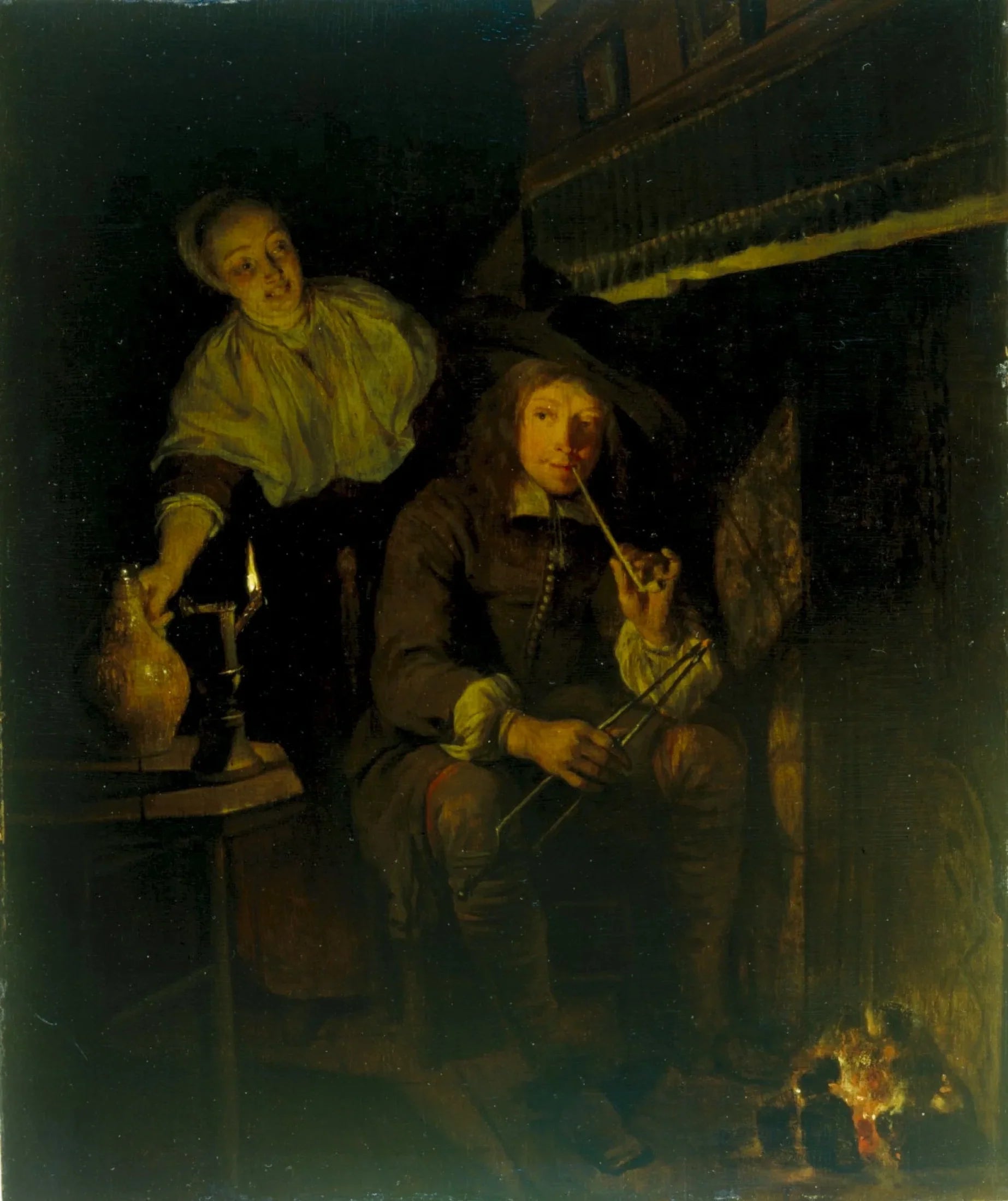 Le fumeur au coin du feu - Gabriel Metsu image 1 copie peinte à la main à l’huile
