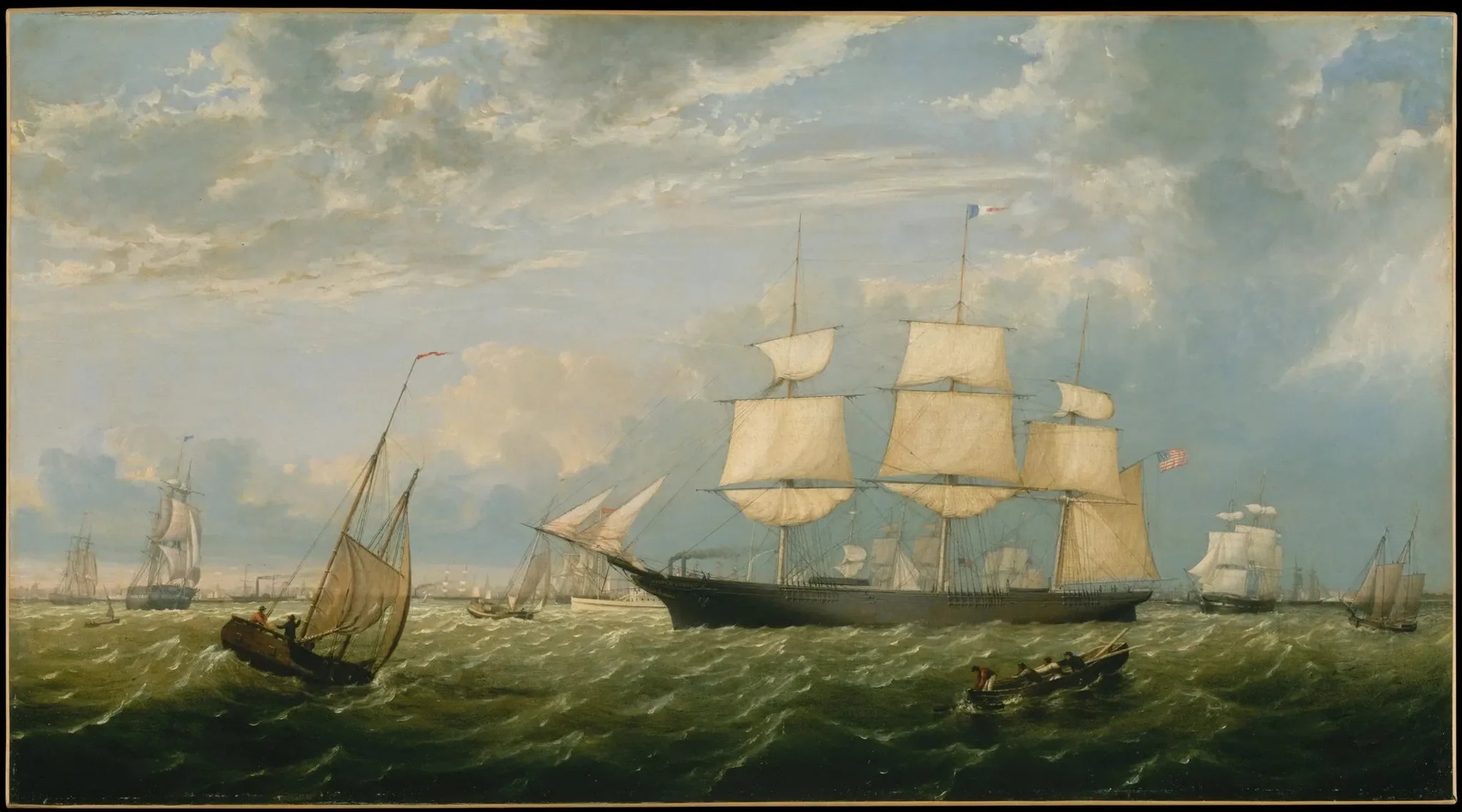 Le Golden State entrant dans le port de New York - Fitz Henry Lane image 1 copie de tableau peinte à la main