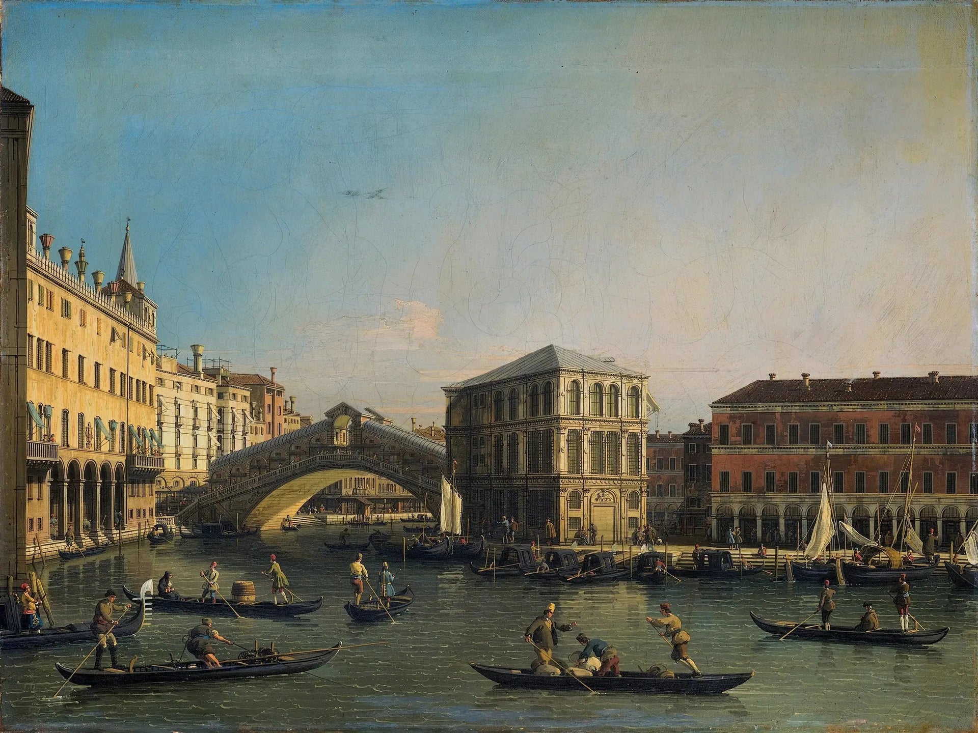 Le Grand Canal avec le pont du Rialto et le fondaco dei Tedeschi - Canaletto image 1 reproduction de peinture à l’huile