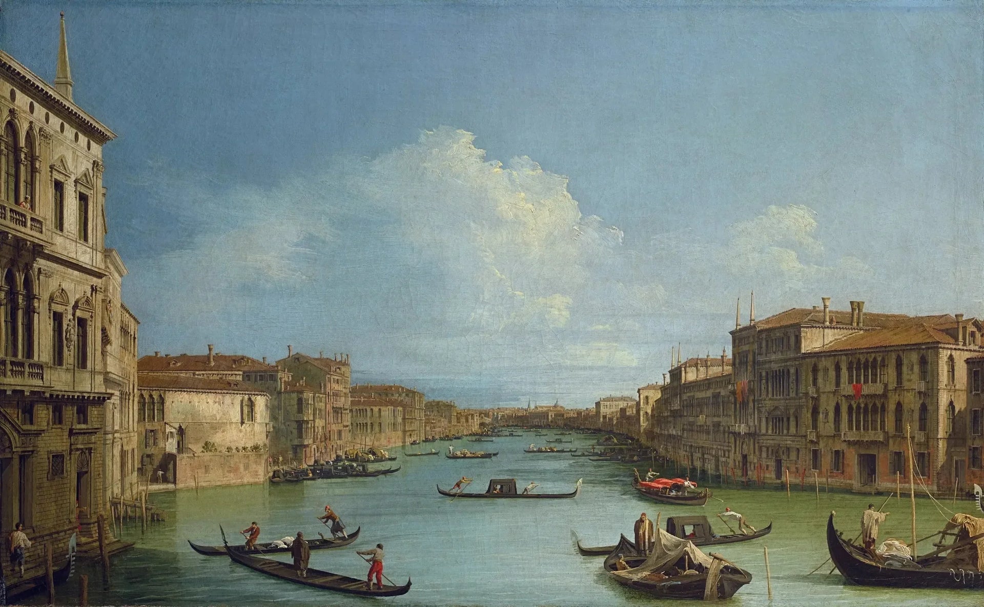 Le Grand Canal, depuis Ca' Foscari vers le pont du Rialto - Canaletto image 1 reproduction de peinture à l’huile