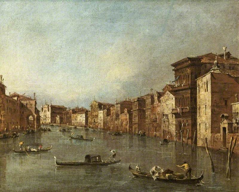 Le Grand Canal, Venise, Italie, en direction de Santa Maria degli Scalzi et Santa Lucia - Francesco Guardi image 1 reproduction d’œuvre d’art à l’huile