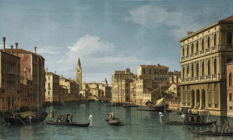Le Grand Canal, Venise, vue nord-ouest depuis la Ca' Corner jusqu'à la Ca' Contarini degli Scrigni, avec le campanile de Santa Maria della Carità - Canaletto
