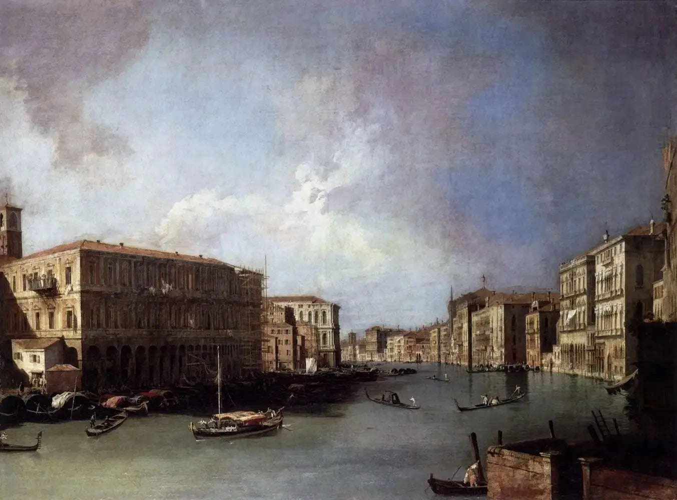 Le Grand Canal, vers le nord près du pont du Rialto - Canaletto image 1 copie de tableau peinte à la main