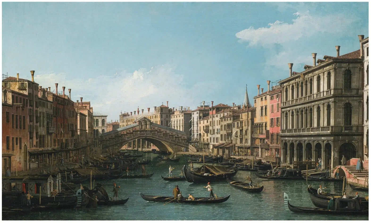 Le Grand Canal vu du nord-est depuis le Palazzo Dolfin-Manin jusqu'au pont du Rialto - Canaletto image 1 reproduction artisanale de tableau