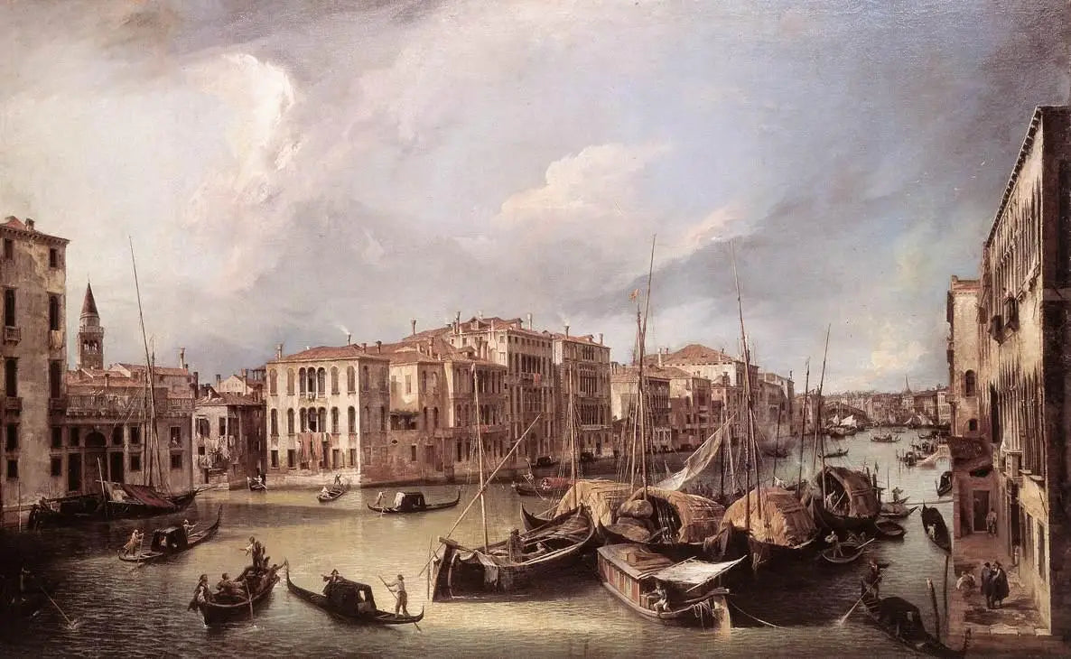 Le Grand Canal vu du nord-est vers le pont du Rialto - Canaletto image 1 copie de tableau peinte à la main