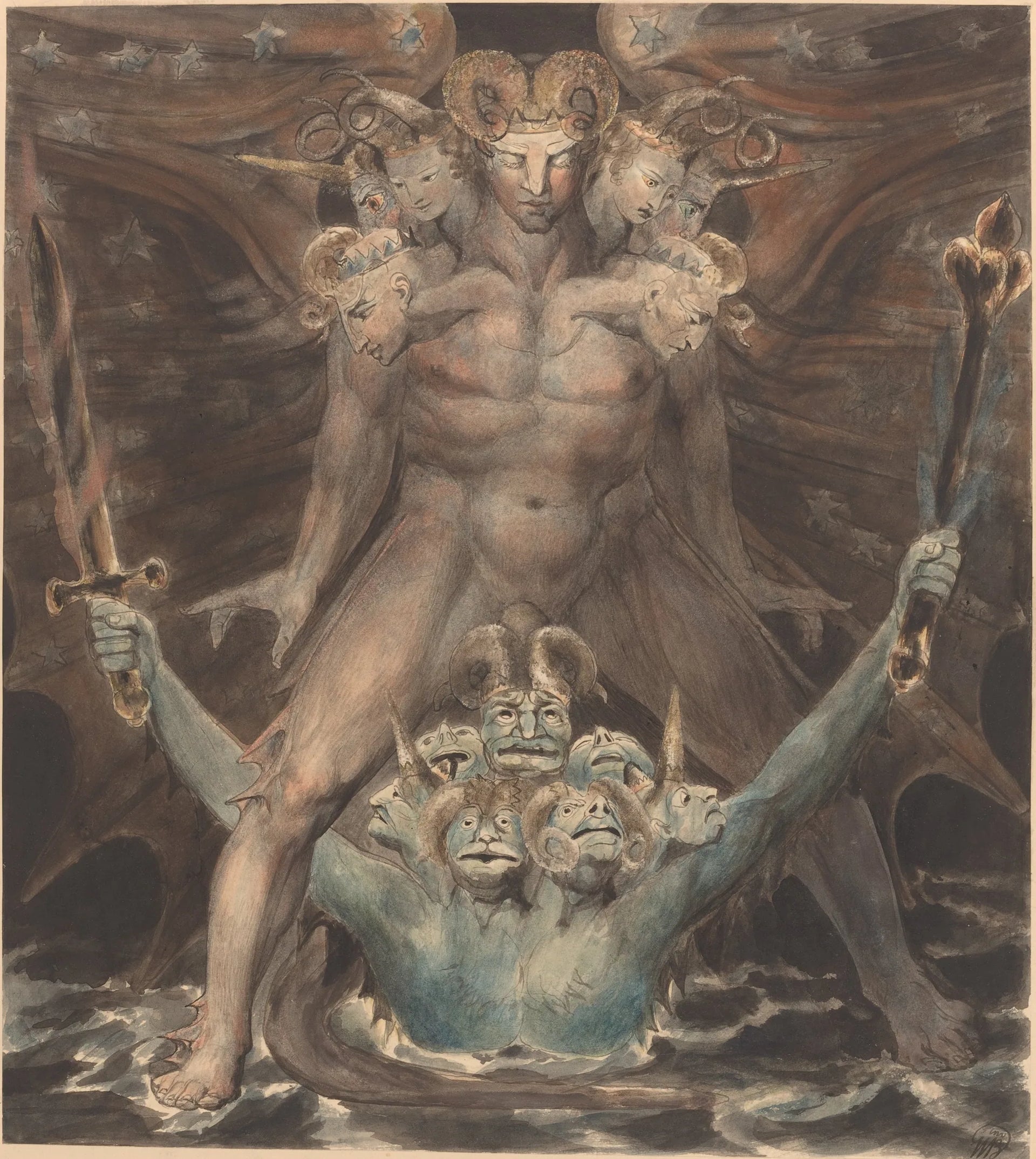 Le Grand Dragon Rouge et la Bête de la Mer - William Blake image 1 copie de tableau peinte à la main