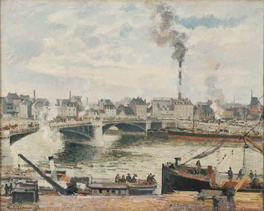 Le Grand Pont, Rouen (Le Grand Pont, Rouen) - Camille Pissarro image 1 copie peinte à la main à l’huile