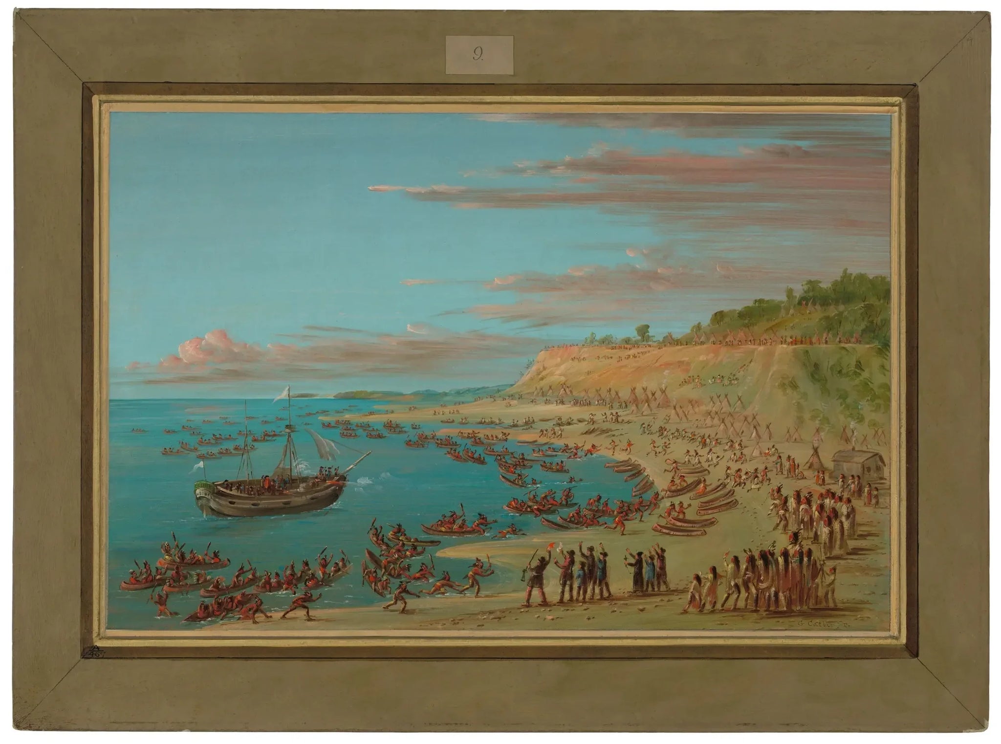 Le Griffon entrant dans le port de Mackinaw. 27 août 1679 - George Catlin image 1 copie de tableau peinte à la main