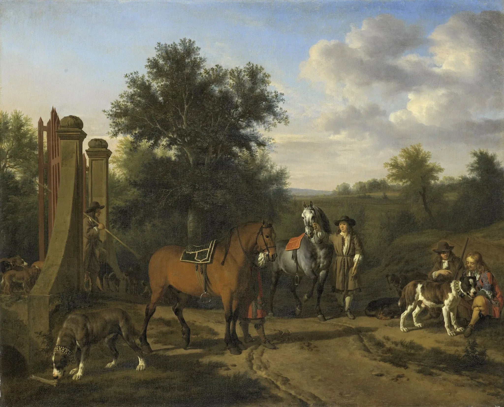 Le groupe de chasse - Adriaen van de Velde image 1 reproduction artisanale de tableau