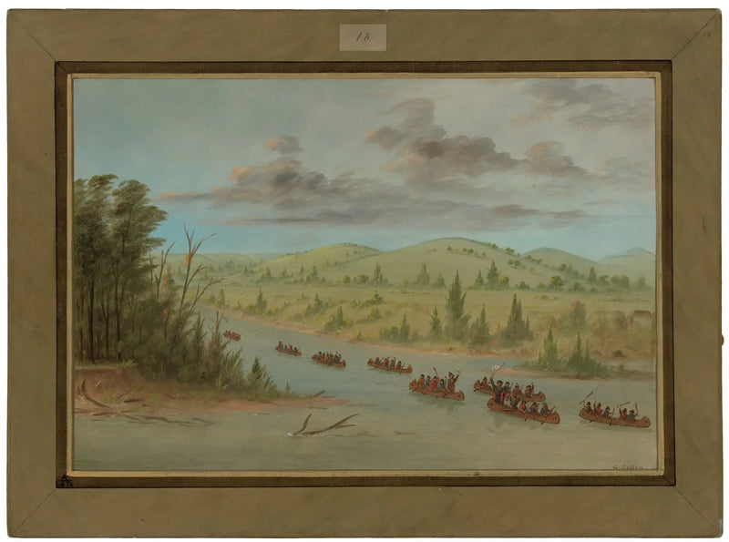 Le groupe de La Salle entrant dans le Mississippi en canoë. 6 février 1682 - George Catlin