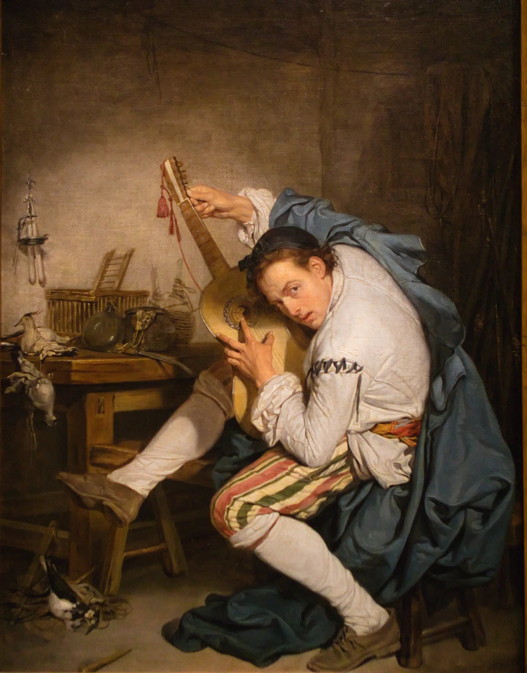 Le Guitariste (L'Oiseleur). - Jean-Baptiste Greuze image 1 copie de tableau peinte à la main