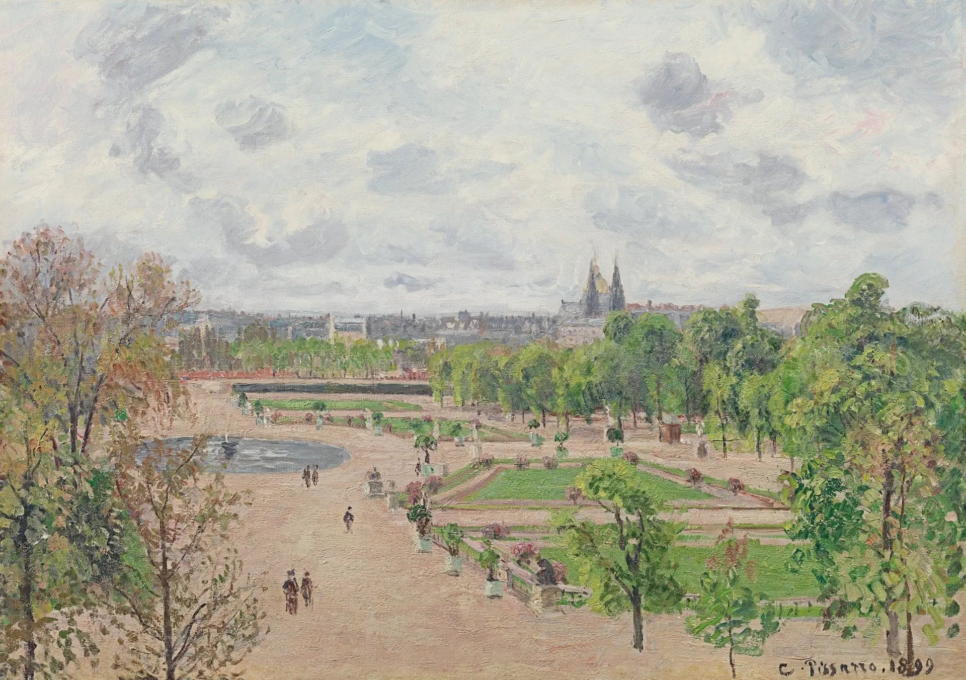 Le jardin des Tuileries, matinée de printemps, temps gris - Camille Pissarro image 1 copie de tableau peinte à la main