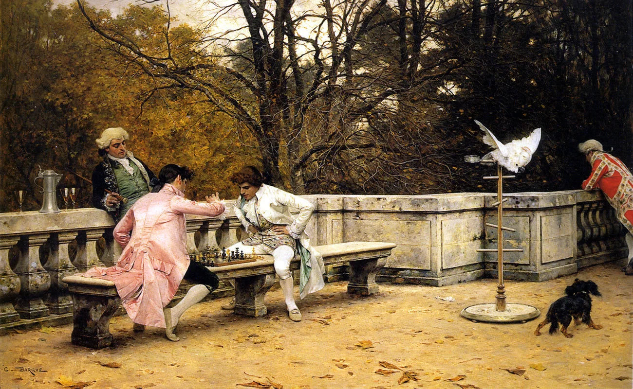 Le Jeu d'échecs sur la terrasse - Charles Bargue image 1 copie peinte à la main à l’huile