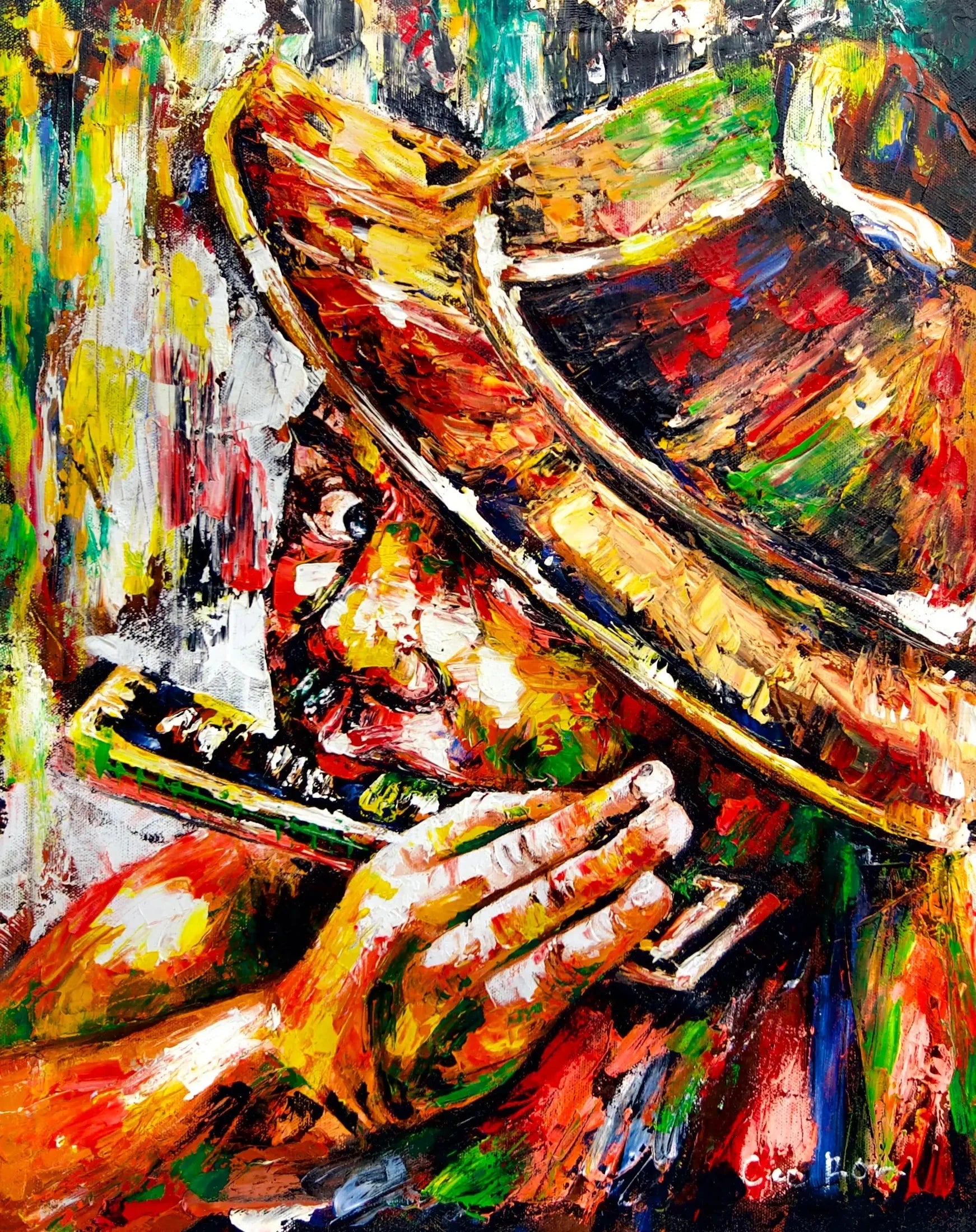 Le joueur d'harmonica | 40 x 50 cm image 1 reproduction de peinture à l’huile