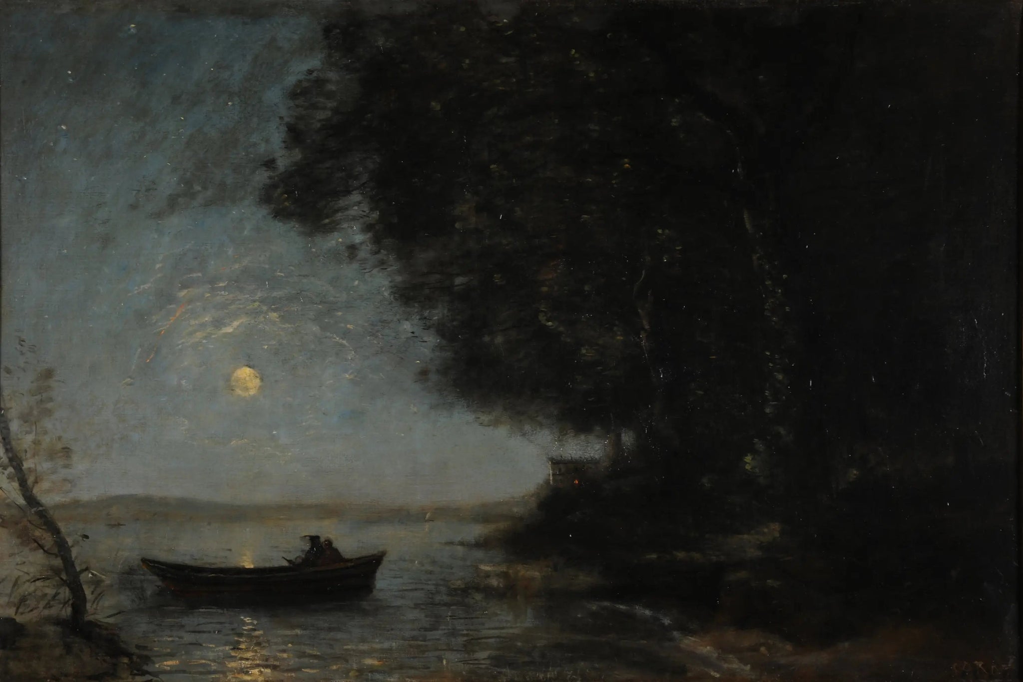 Le lac, effet de nuit - Jean-Baptiste Camille Corot image 1 copie de tableau peinte à la main