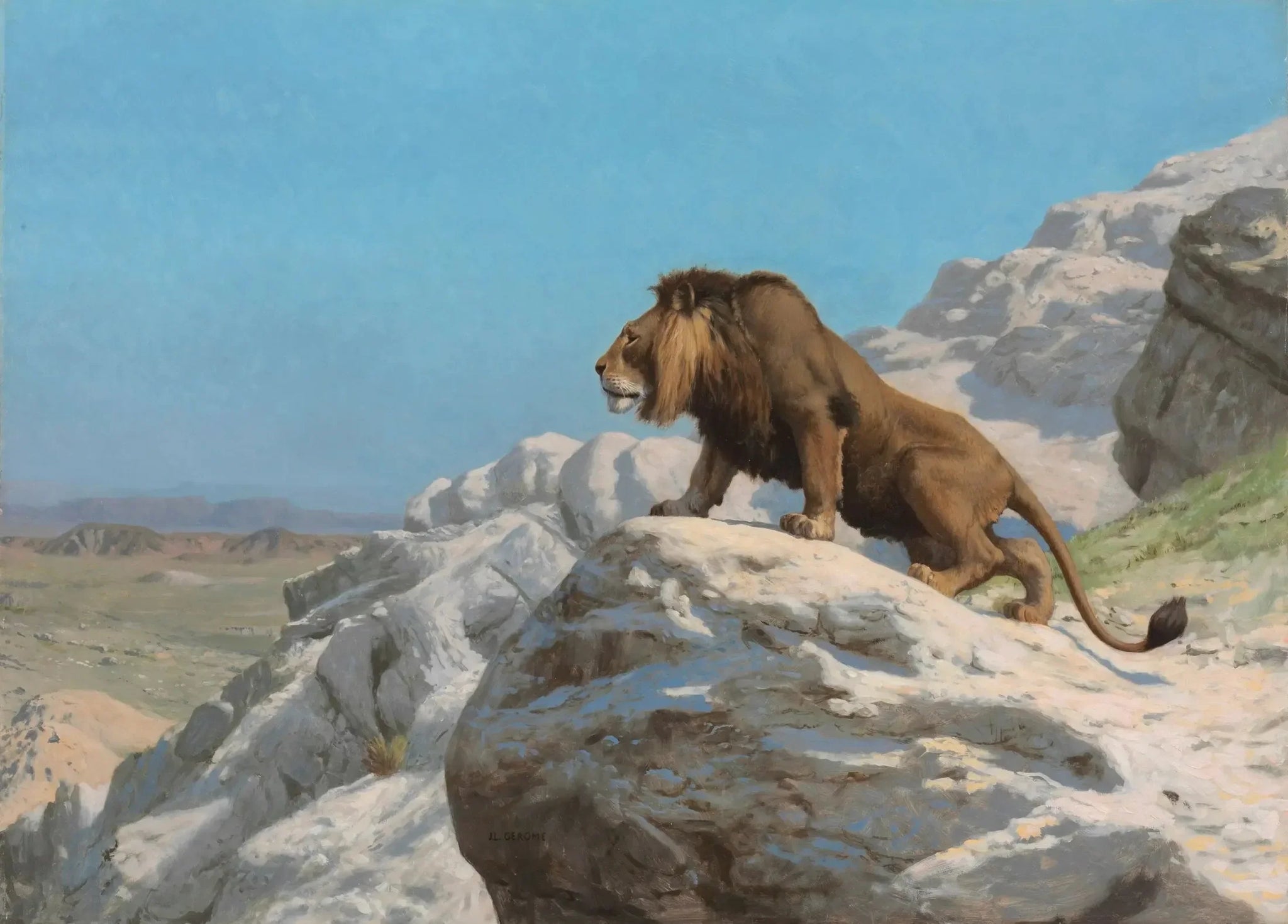 Le Lion aux aguets - Jean-Léon Gérôme image 1 reproduction réalisée par Alpha Reproduction