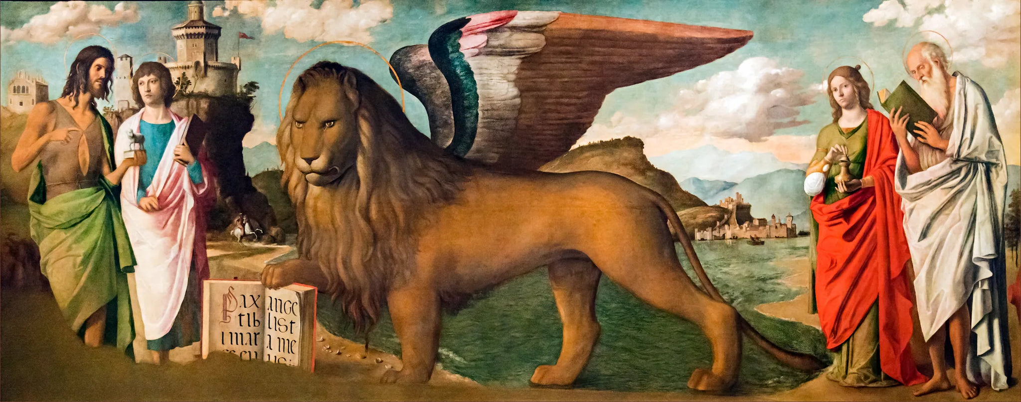 Le Lion de Saint Marc entre les saints Jean-Baptiste, Marc, Marie-Madeleine et Jérôme - Cima da Conegliano image 1 copie de tableau peinte à la main