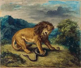 Le lion et le serpent - Eugène Delacroix image 1 reproduction de peinture à l’huile
