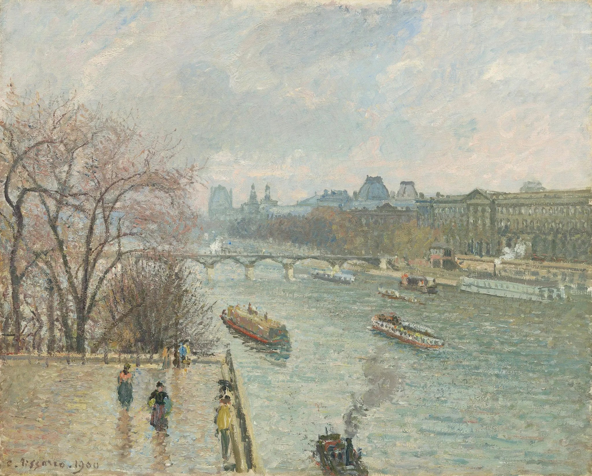 Le Louvre, Après-midi, Temps pluvieux (Première série) - Camille Pissarro image 1 reproduction de peinture à l’huile