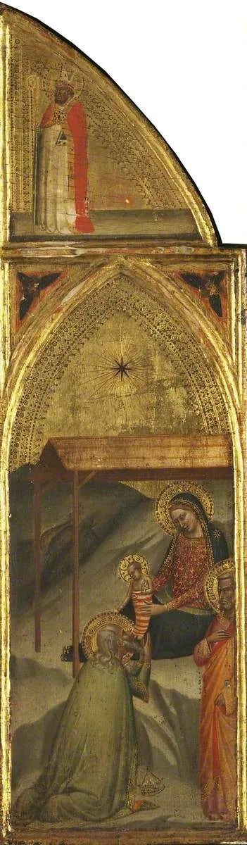 Le mage adorant l'Enfant Jésus et l'évêque (triptyque, volet droit) (verso) - Bernardo Daddi