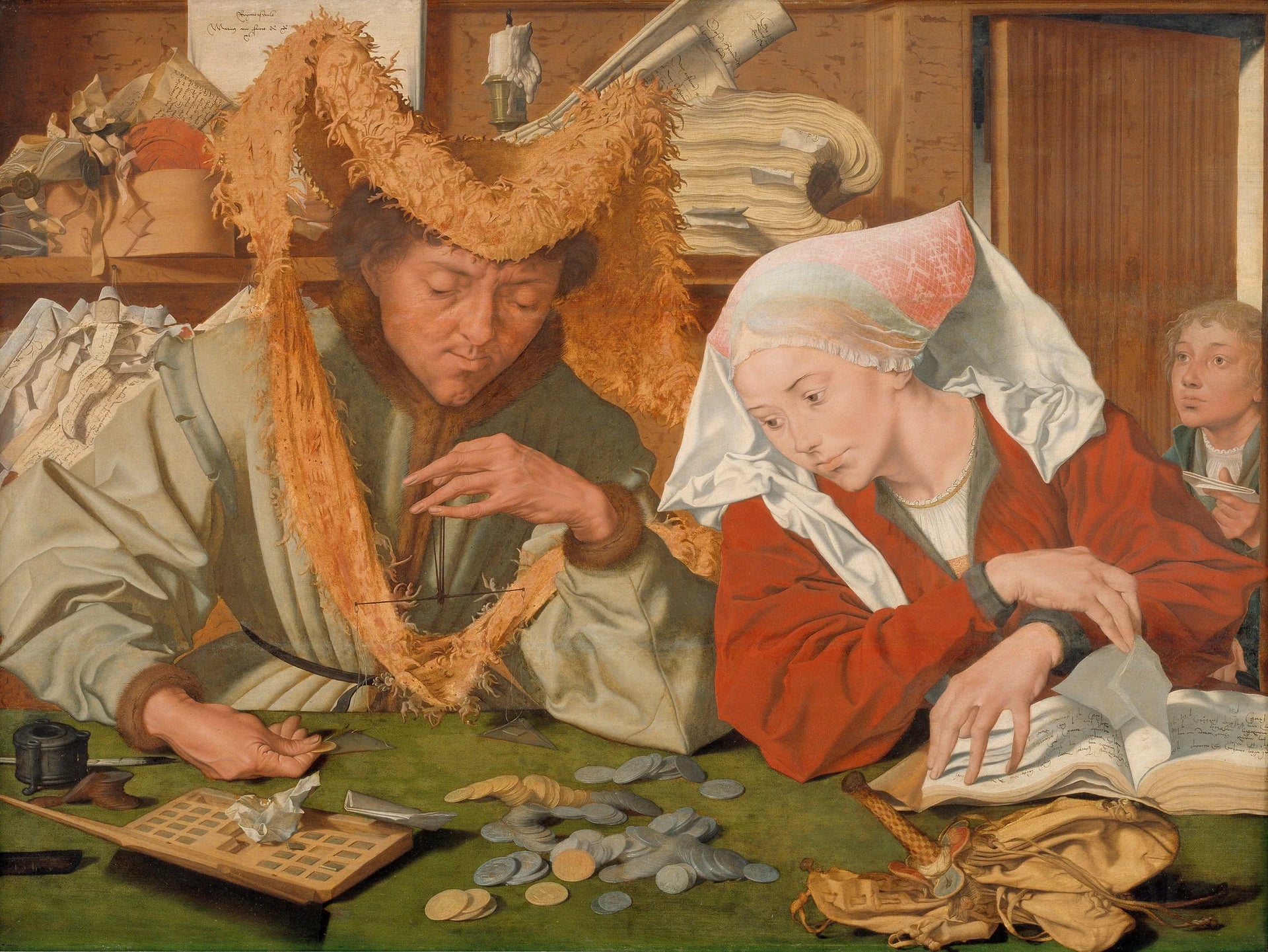 Le marchand et sa femme - Marinus van Reymerswale image 1 reproduction de peinture à l’huile
