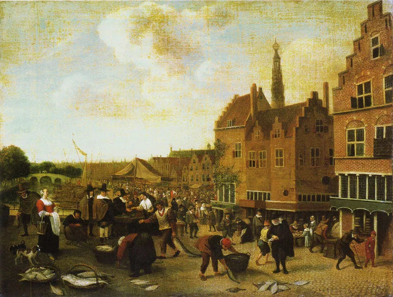 Le marché aux poissons de Leiden - Jan Steen image 1 reproduction artisanale de tableau