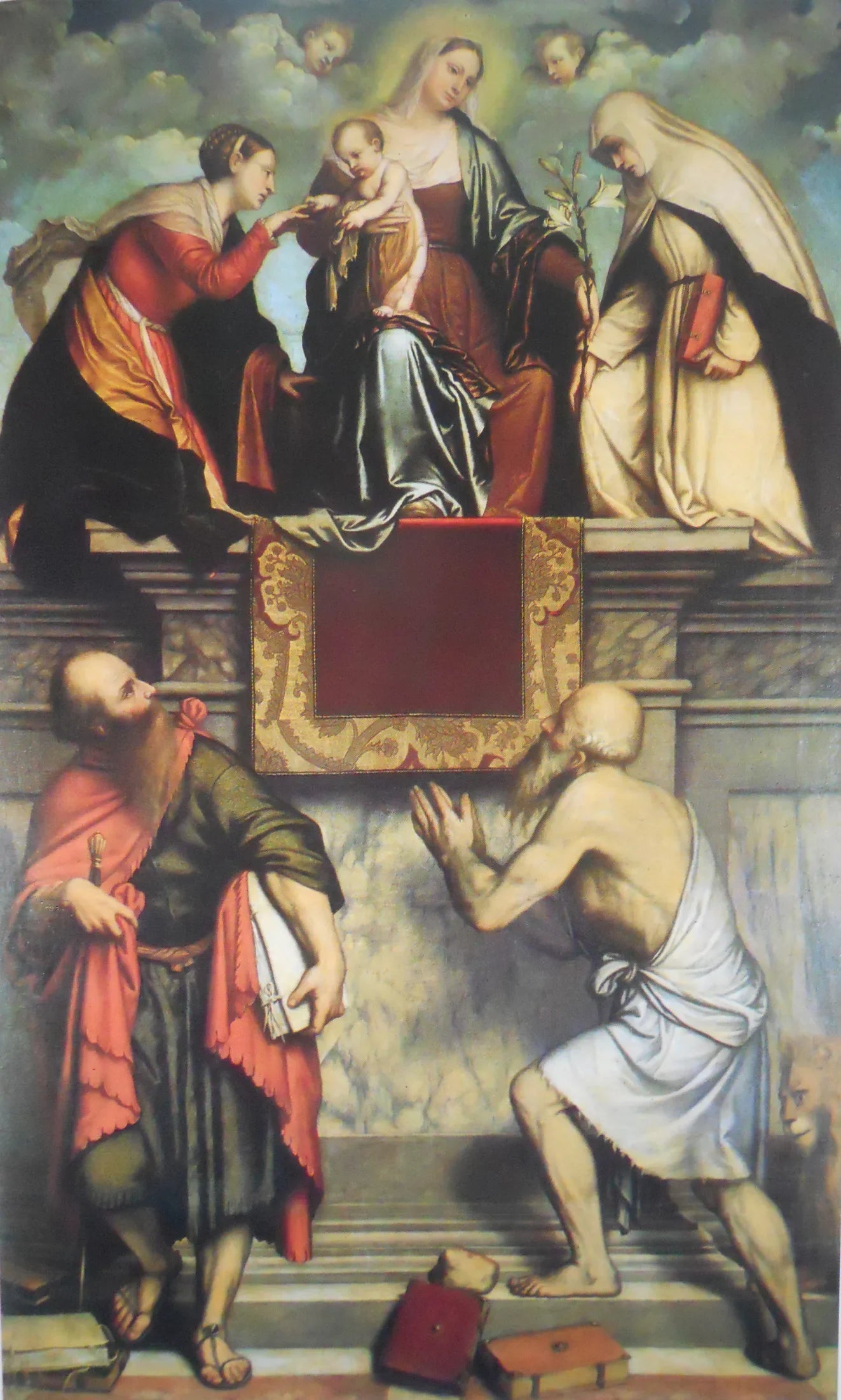 Le Mariage mystique de Sainte Catherine - Alessandro Bonvicino image 1 copie peinte à la main à l’huile