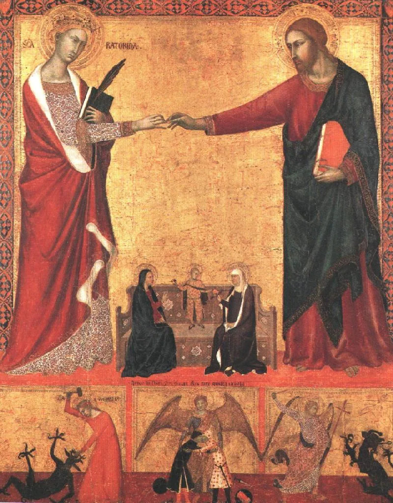 Le mariage mystique de sainte Catherine - Barna da Siena image 1 copie peinte à la main à l’huile