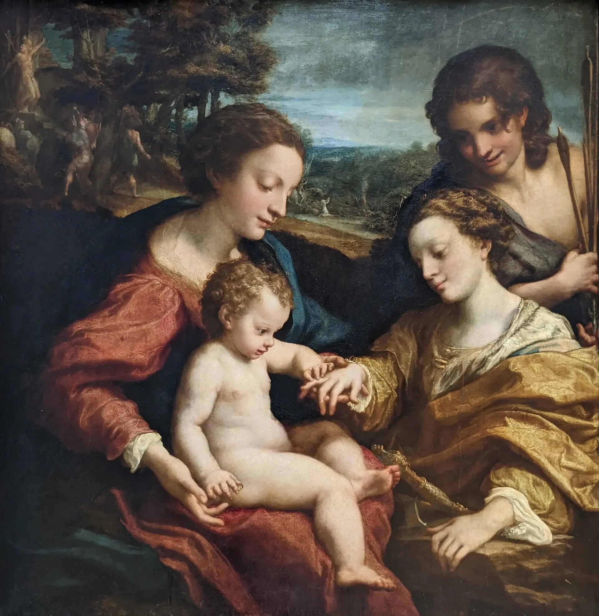 Le Mariage mystique de sainte Catherine d'Alexandrie en présence de saint Sébastien - Antonio da Correggio image 1 copie de tableau peinte à la main