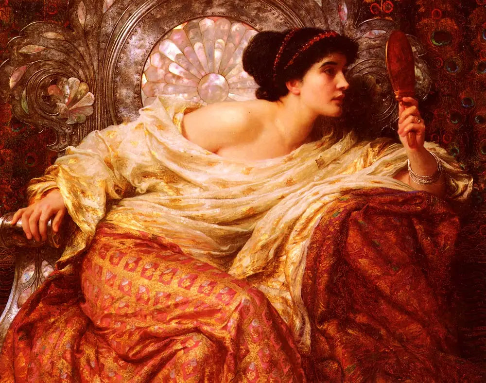 Le miroir - Frank Bernard Dicksee image 1 copie de tableau peinte à la main