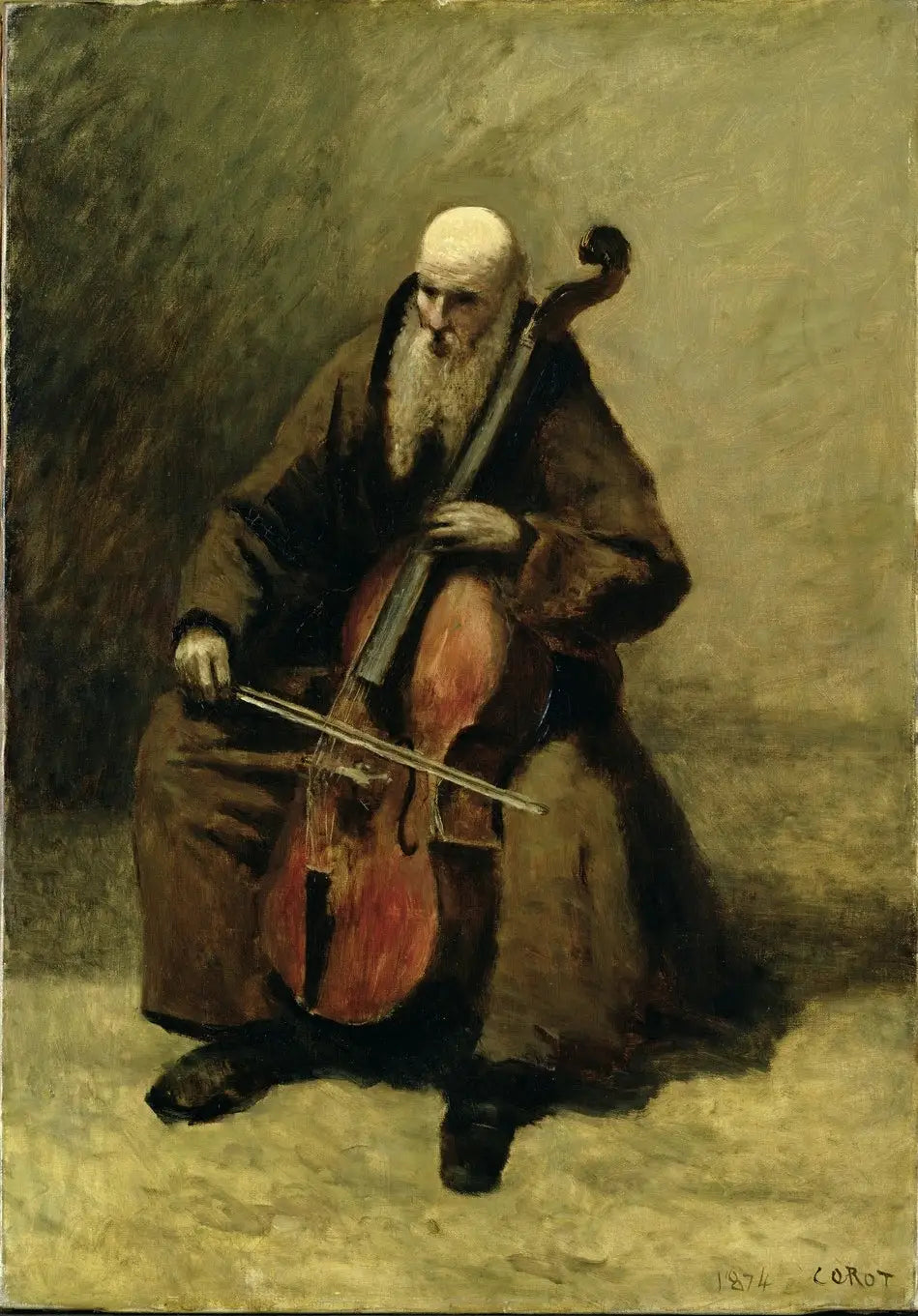 Le Moine au Violoncelle - Jean-Baptiste Camille Corot image 1 reproduction artisanale de tableau