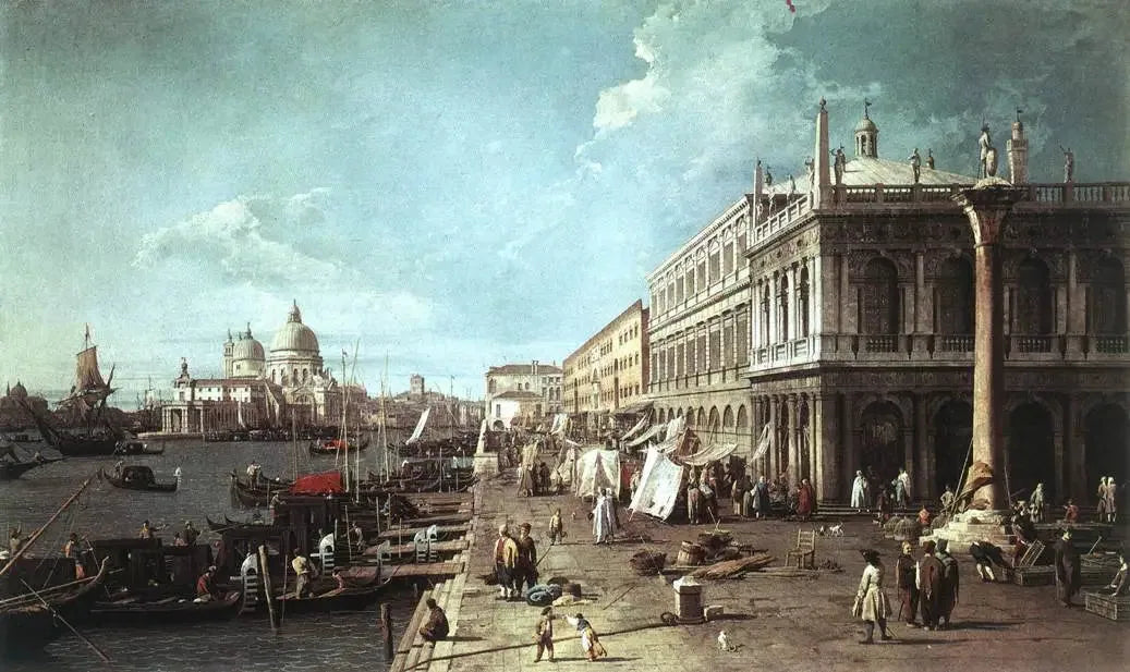Le Môle avec la bibliothèque et l'embouchure du Grand Canal - Canaletto image 1 reproduction de peinture à l’huile