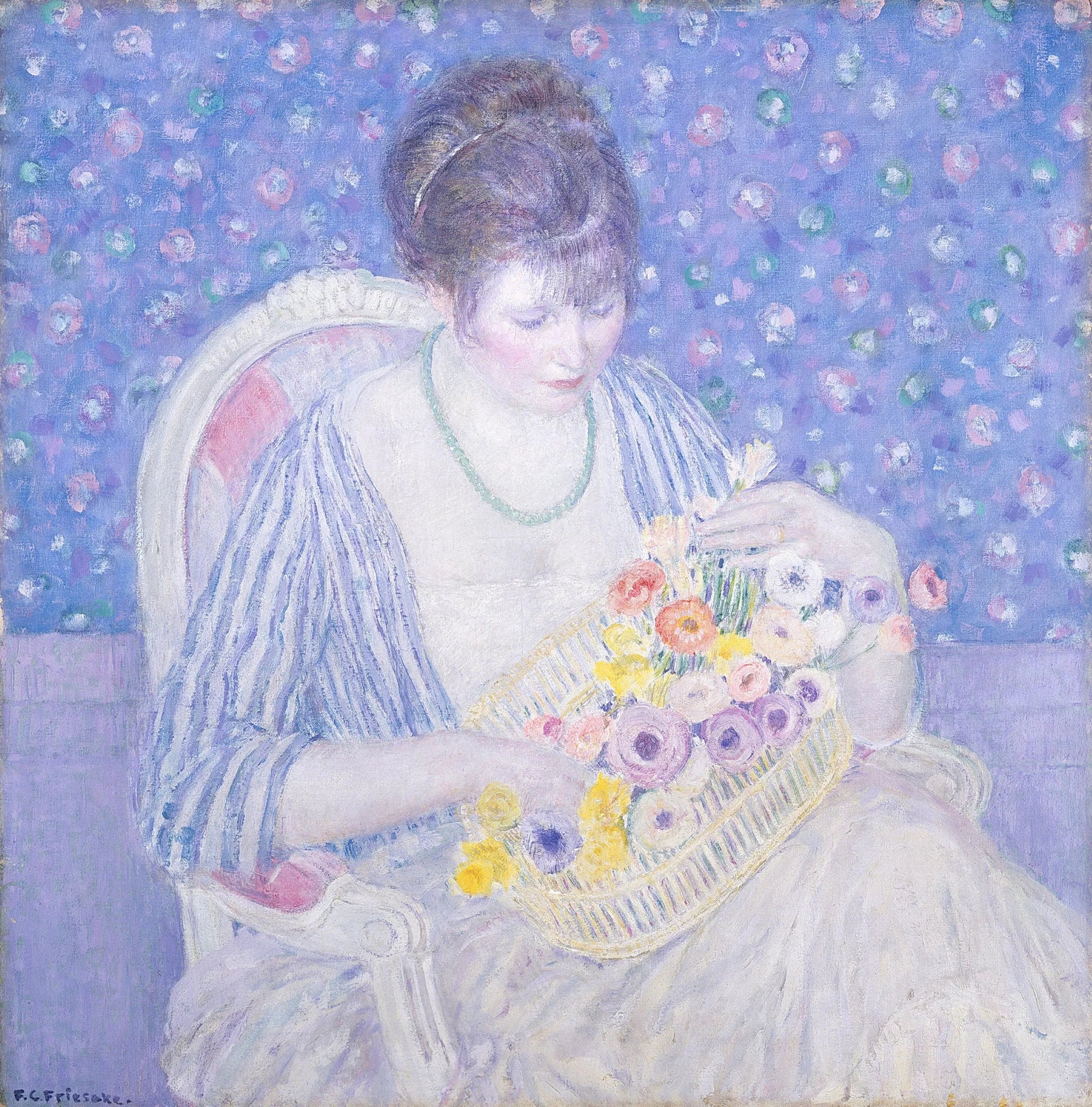 Le panier de fleurs - Frederick Carl Frieseke image 1 reproduction artisanale de tableau