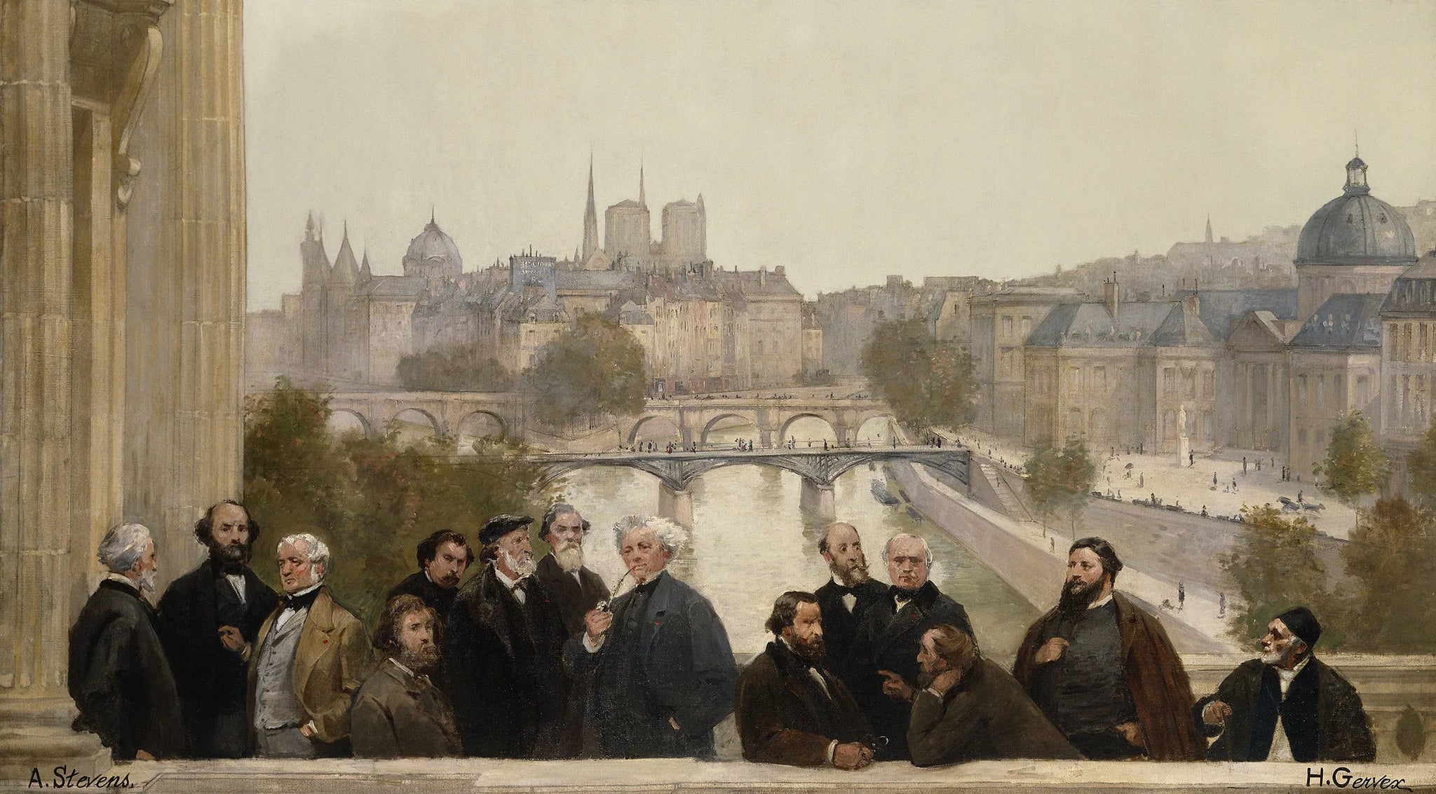 Le panorama du siècle : Dupré, Rousseau, Isabey, Millet, Couture, Daubigny, Diaz, Corot, Troyon, Fromentin, Barye, Decamp, Courbet, Robert-Fleury - Henri Gervex image 1 reproduction de peinture à l’huile