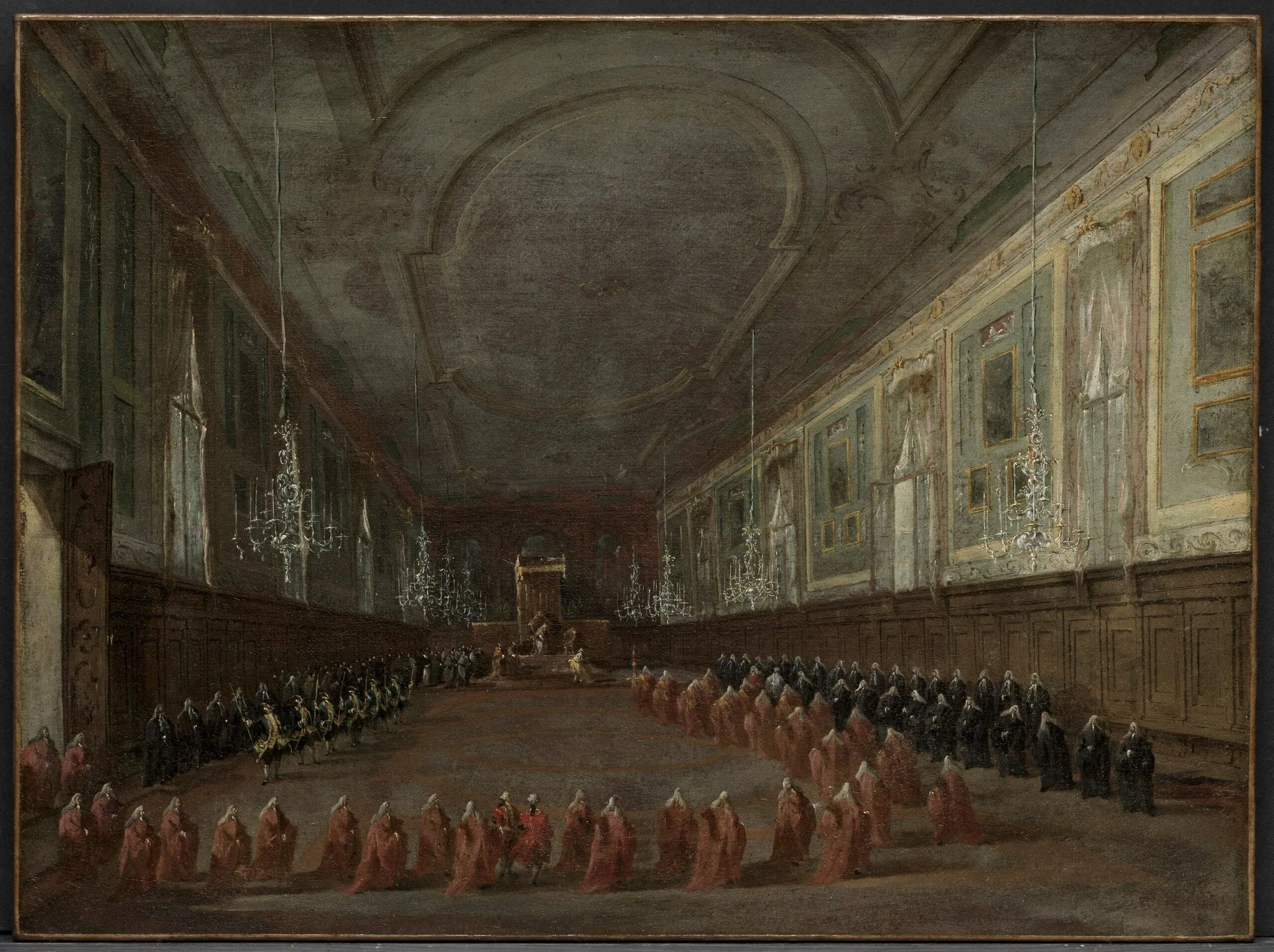 Le pape Pie VI descendant du trône pour prendre congé du doge dans la salle des Saints Jean et Paul, 1782 - Francesco Guardi image 1 reproduction réalisée par Alpha Reproduction