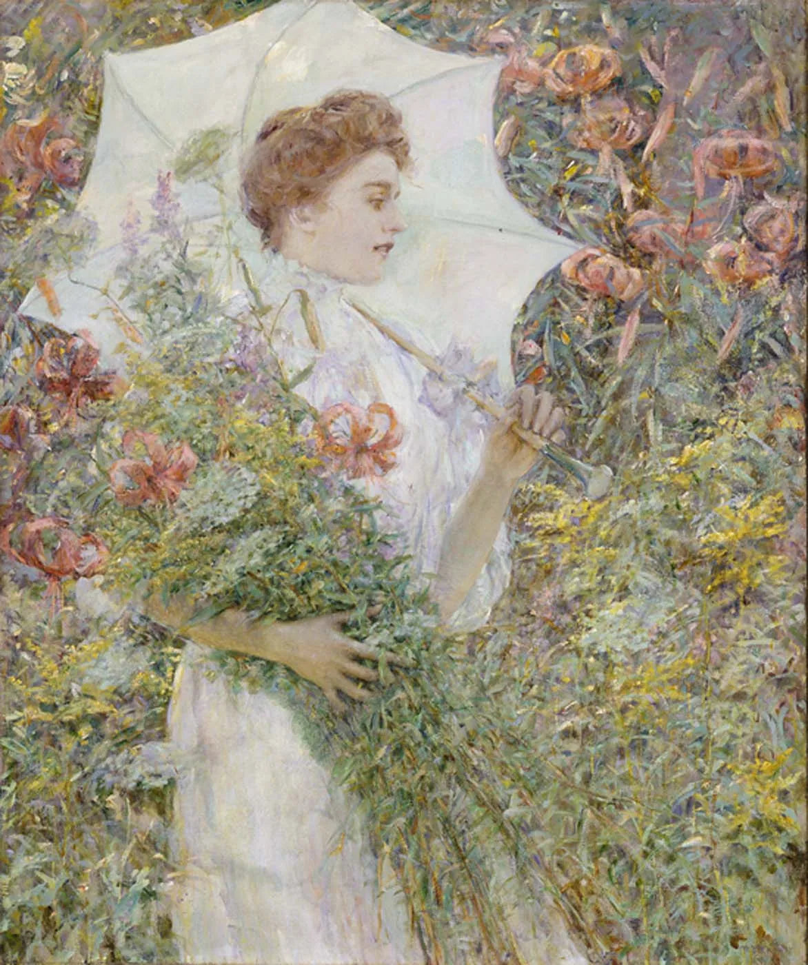 Le parasol blanc - Robert Lewis Reid image 1 reproduction de peinture à l’huile