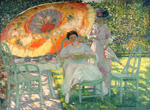 Le parasol de jardin - Frederick Carl Frieseke image 1 reproduction de peinture à l’huile