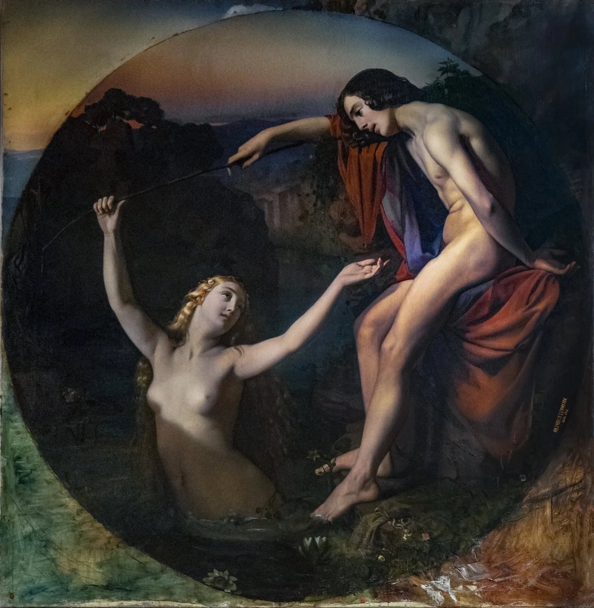 Le pêcheur et la nymphe - Henri Lehmann image 1 reproduction artisanale de tableau
