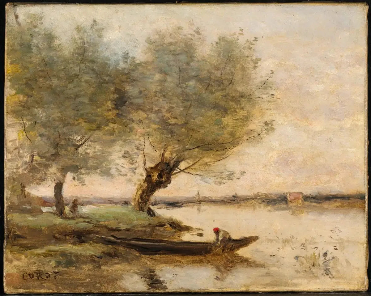 Le pêcheur - Jean-Baptiste Camille Corot image 1 copie peinte à la main à l’huile