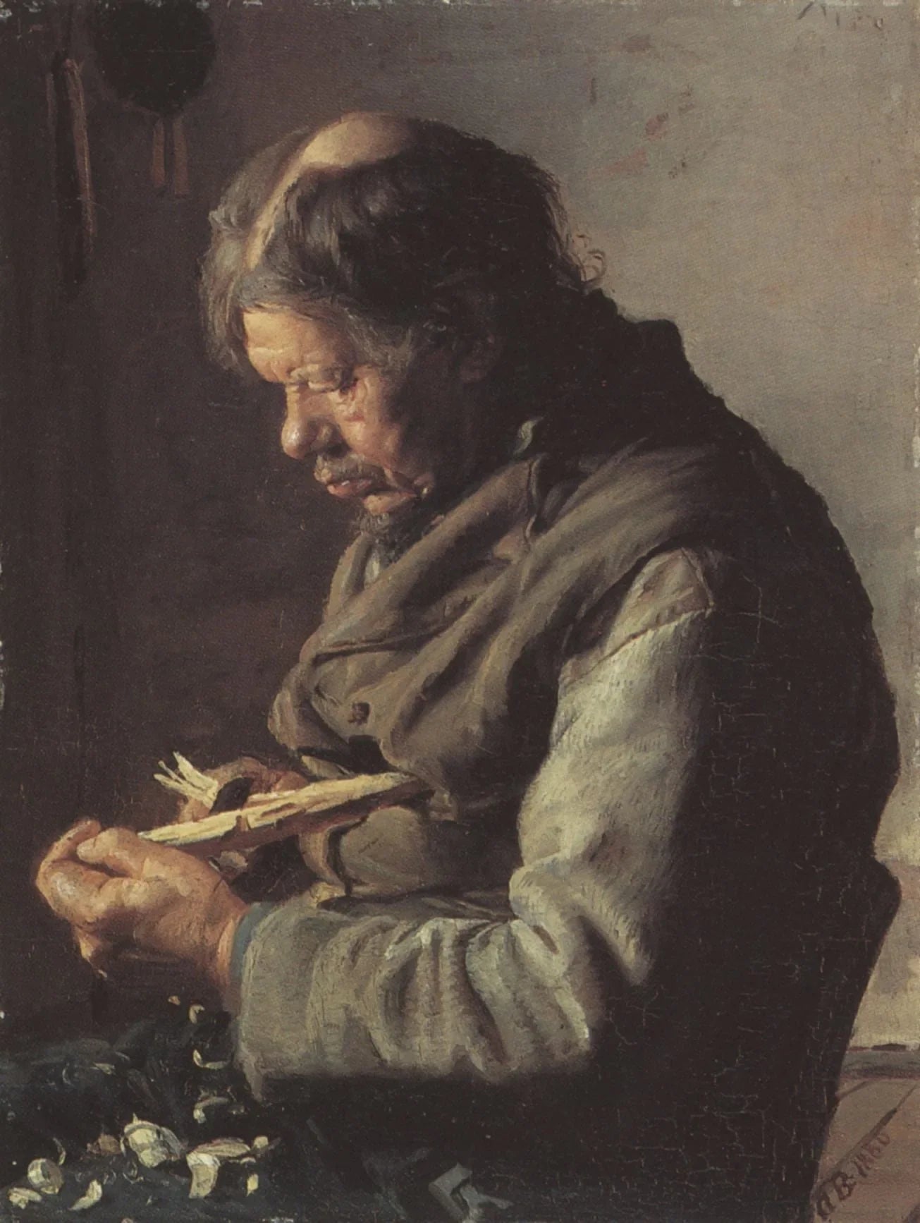 Le pêcheur Lars Gaihede sculpte un bâton - Anna Ancher image 1 reproduction d’œuvre d’art à l’huile
