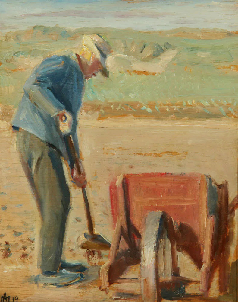 Le pêcheur Ole Markstrøm travaille sur la plage. - Michael Peter Ancher image 1 reproduction de peinture à l’huile