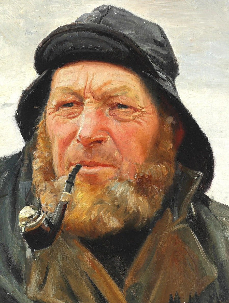 Le pêcheur Ole Svendsen de Skagen, coiffé d'un ciré et fumant la pipe. - Michael Peter Ancher