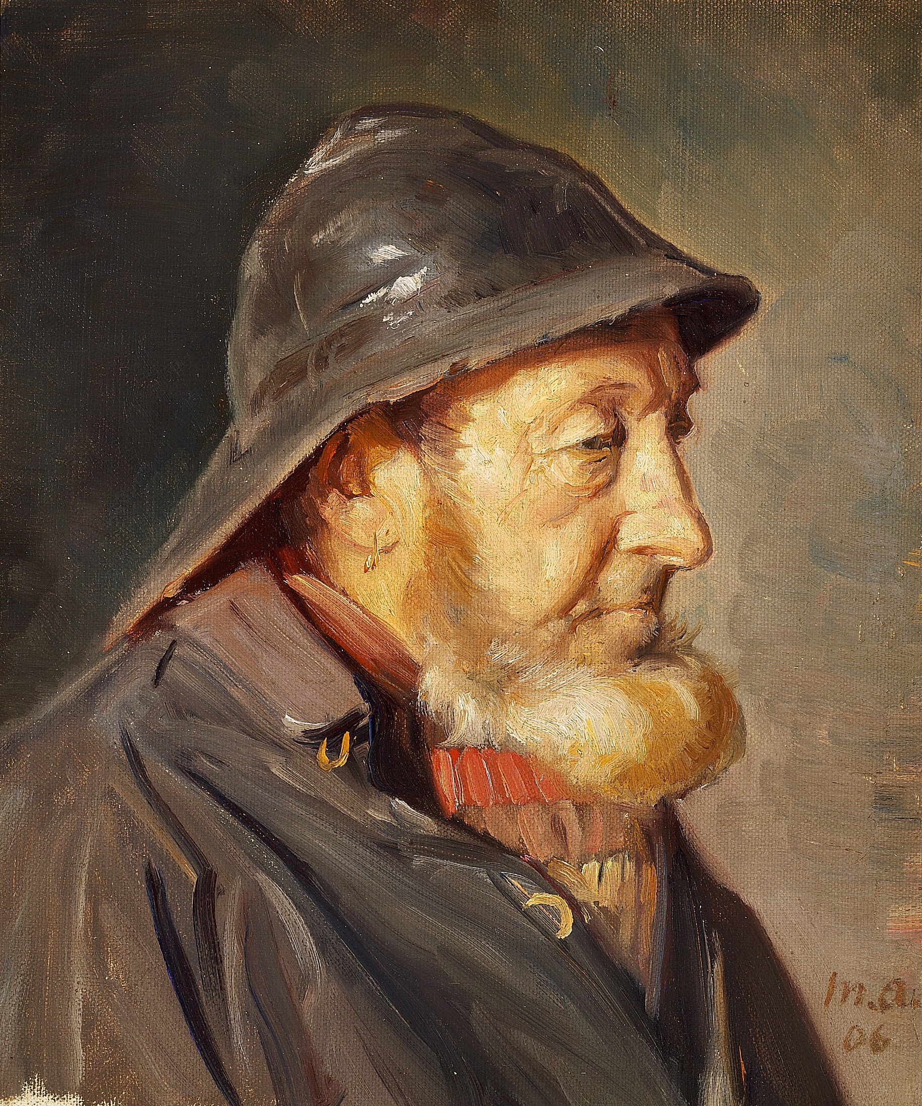 Le pêcheur Ole Svendsen, vu de profil. - Michael Peter Ancher image 1 copie peinte à la main à l’huile
