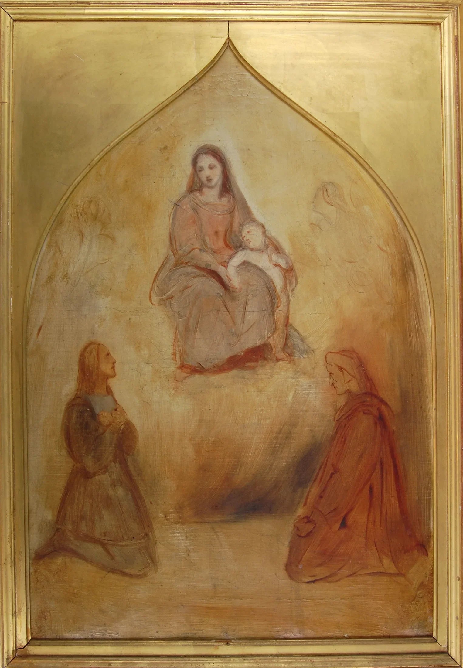 Le peintre Raphaël et le poète Dante en adoration devant la Sainte Vierge et l'Enfant - Ary Scheffer image 1 copie peinte à la main à l’huile