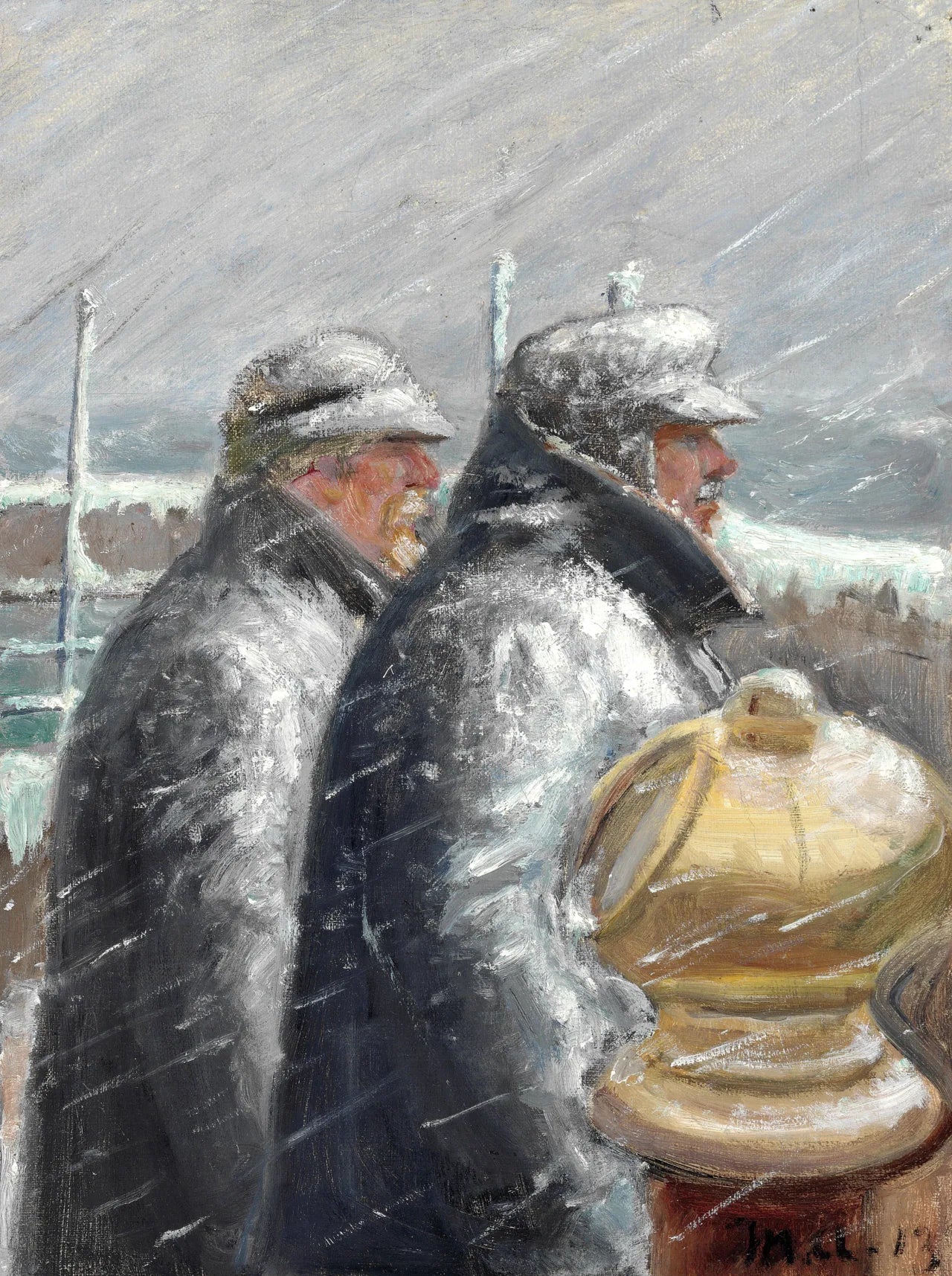 Le pilote sur le pont, tempête de neige. - Michael Peter Ancher image 1 reproduction artisanale de tableau
