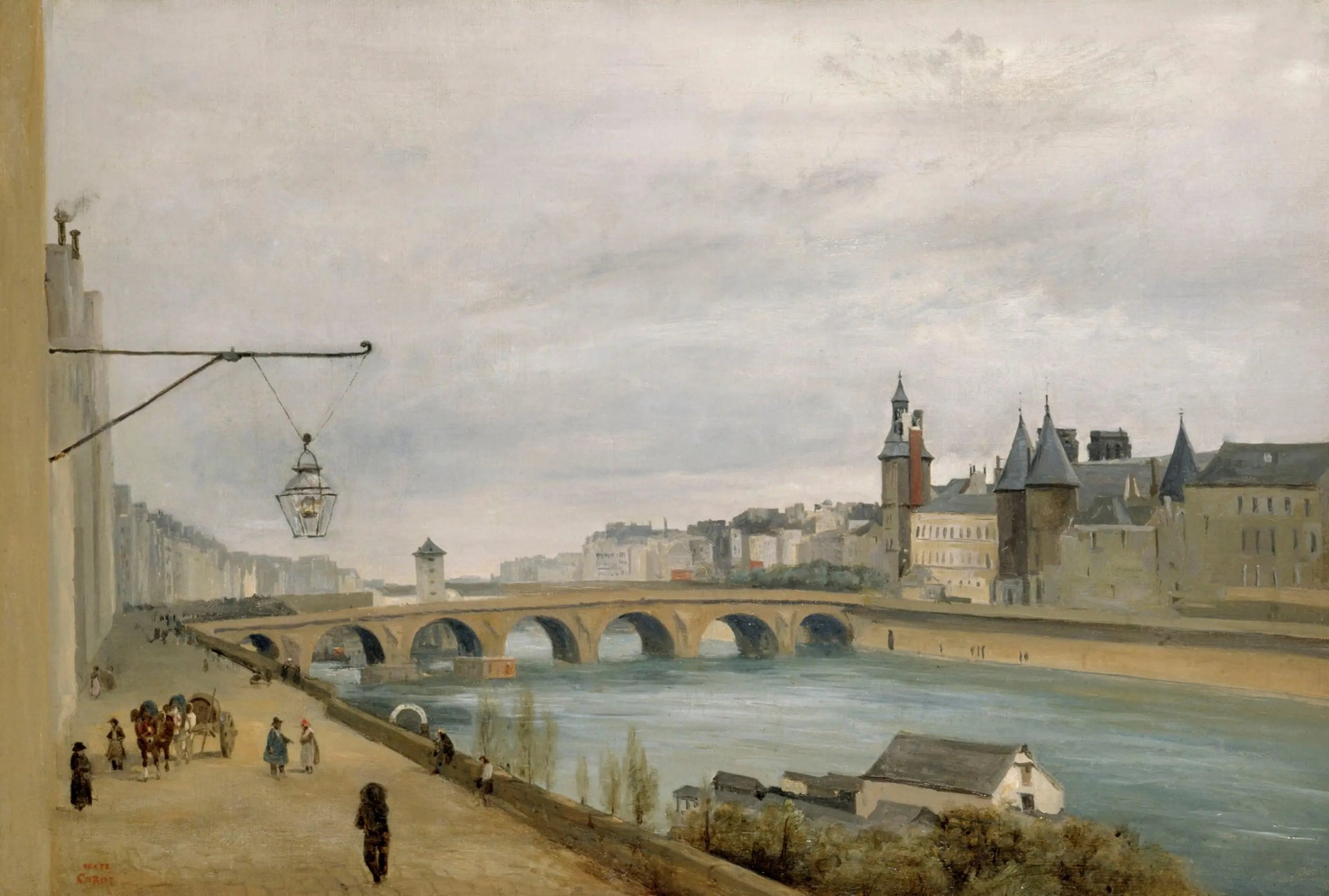 Le Pont au Change, vu du quai de Gesvres (1830) - Jean-Baptiste Camille Corot image 1 reproduction de peinture à l’huile