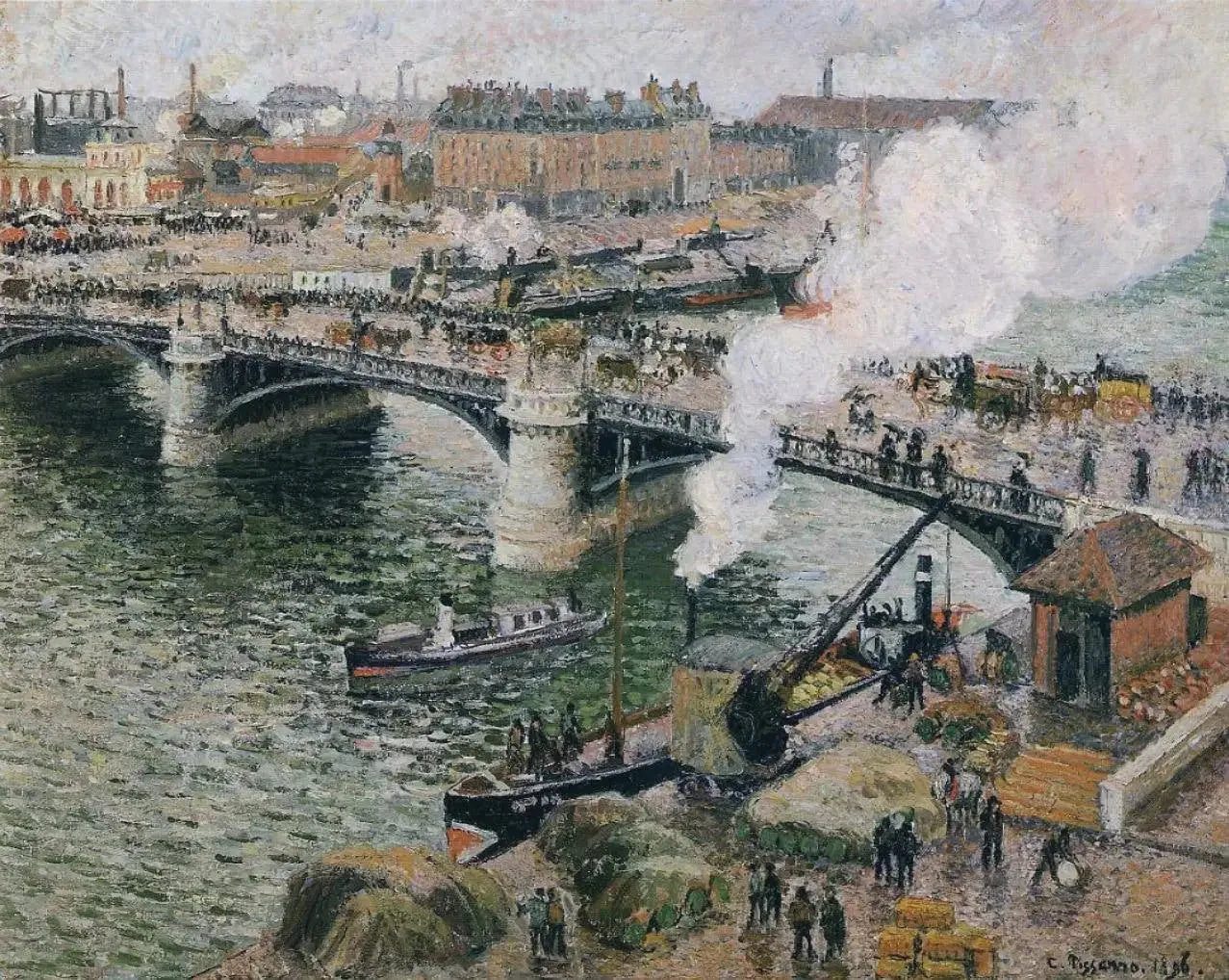 Le Pont Boieldieu à Rouen - Camille Pissarro image 1 copie de tableau peinte à la main