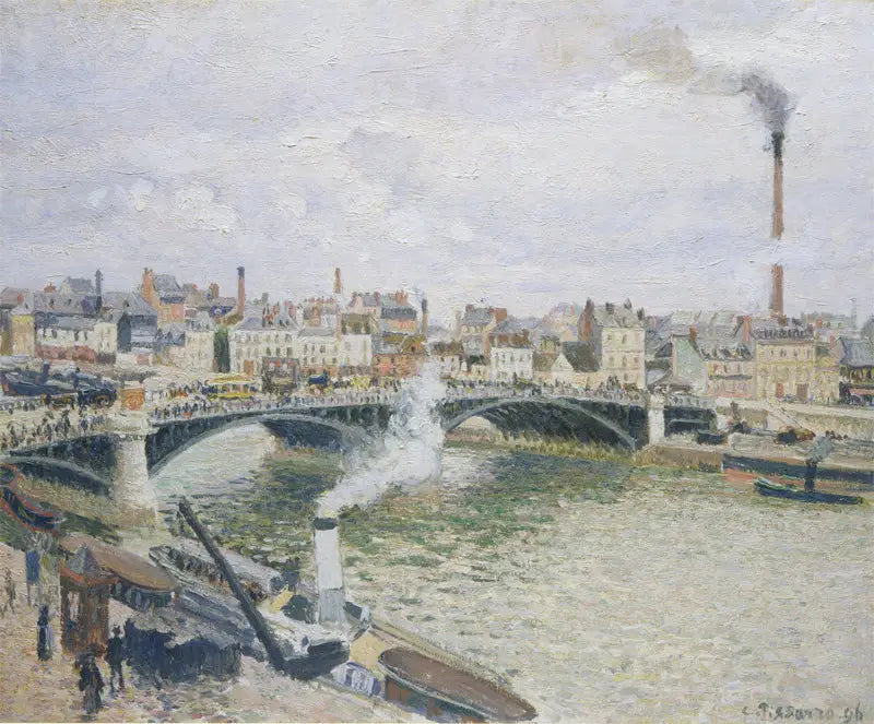Le Pont Boieldieu à Rouen, matin, temps mouillé - Camille Pissarro image 1 copie peinte à la main à l’huile