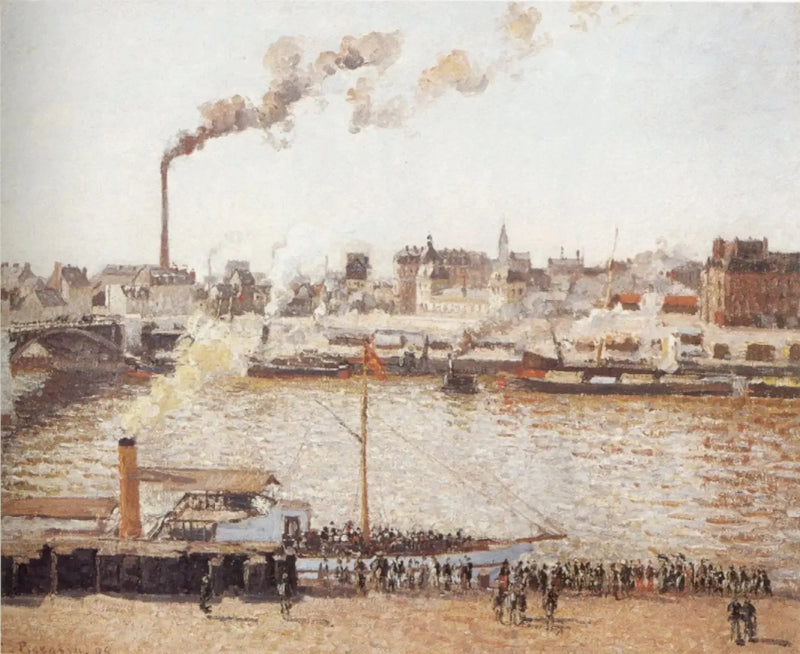 Le Pont Boieldieu et la gare d'Orléans, Rouen, matin, soleil - Camille Pissarro