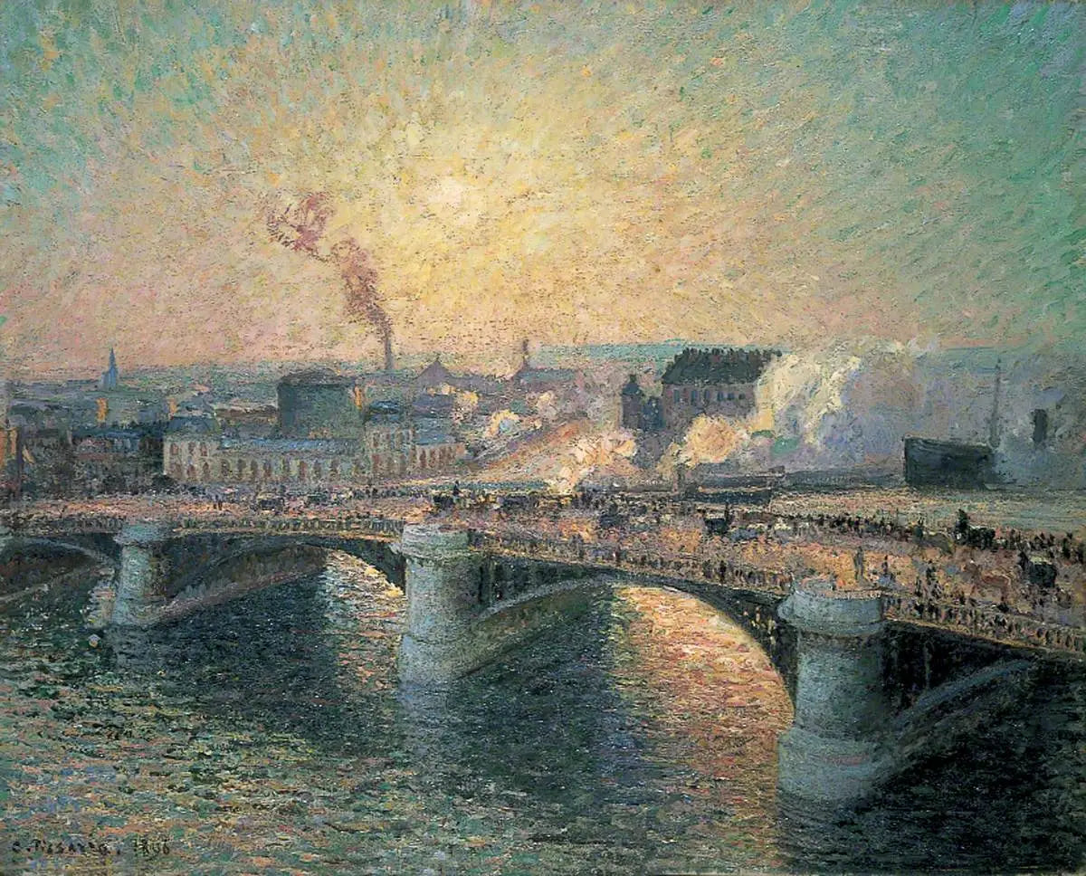Le Pont Boieldieu, Rouen, Soleil Couchant - Camille Pissarro image 1 reproduction réalisée par Alpha Reproduction
